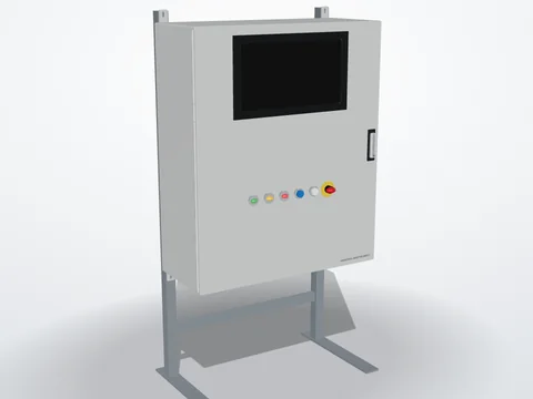 Plant-floor PLC cabinet, rendered in the enclosure builder